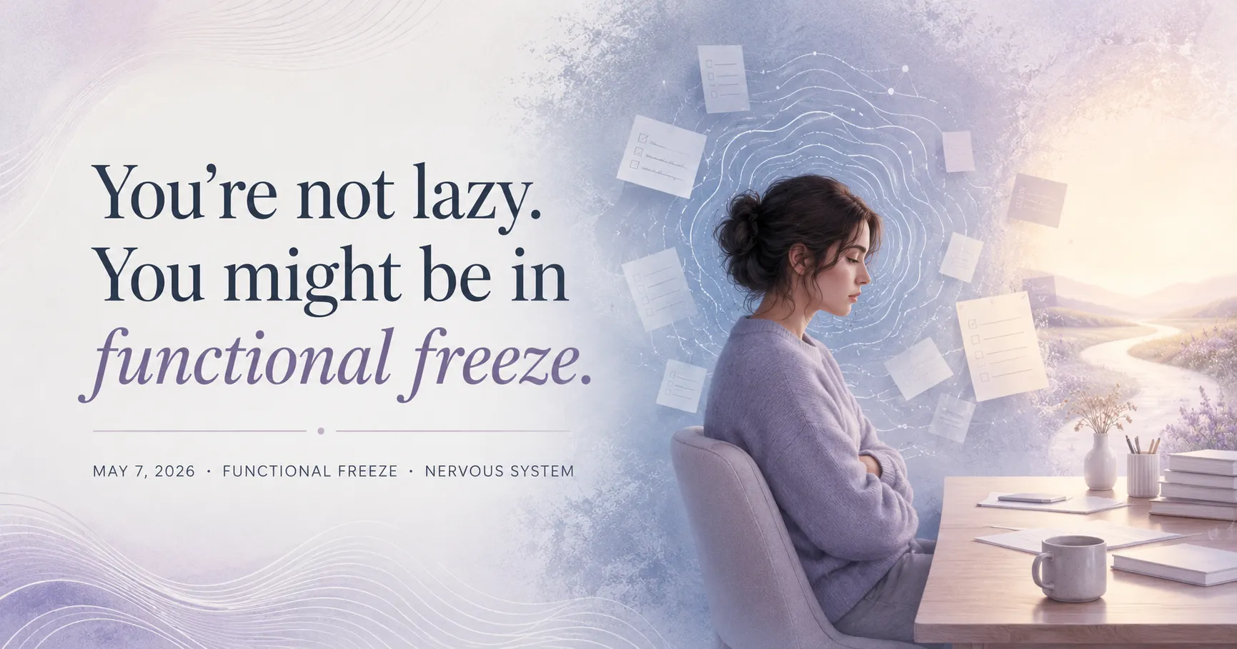 Soft, abstract illustration evoking the quiet stillness of functional freeze.