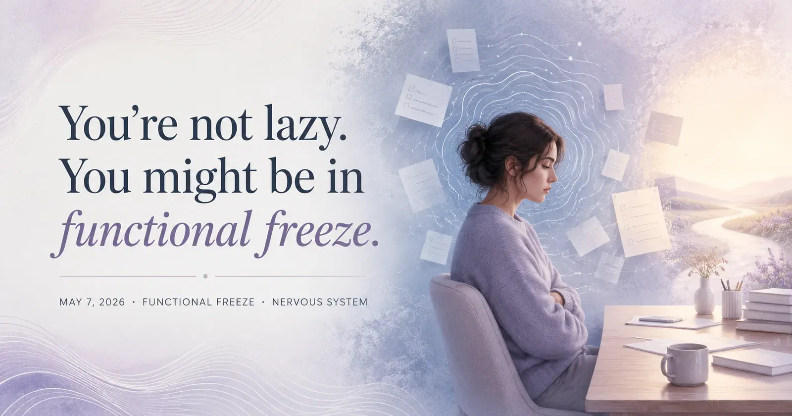 Soft, abstract illustration evoking the quiet stillness of functional freeze.