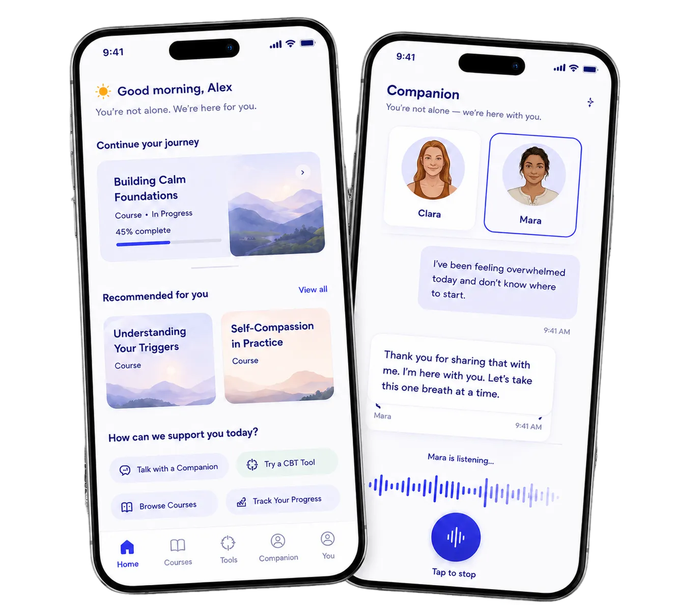 Tuun app — daily card and companion screens