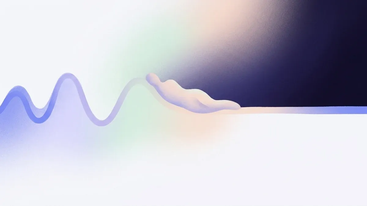 A slow wave easing from gentle turbulence into flat, calm water, a nervous system settling back to steadiness.