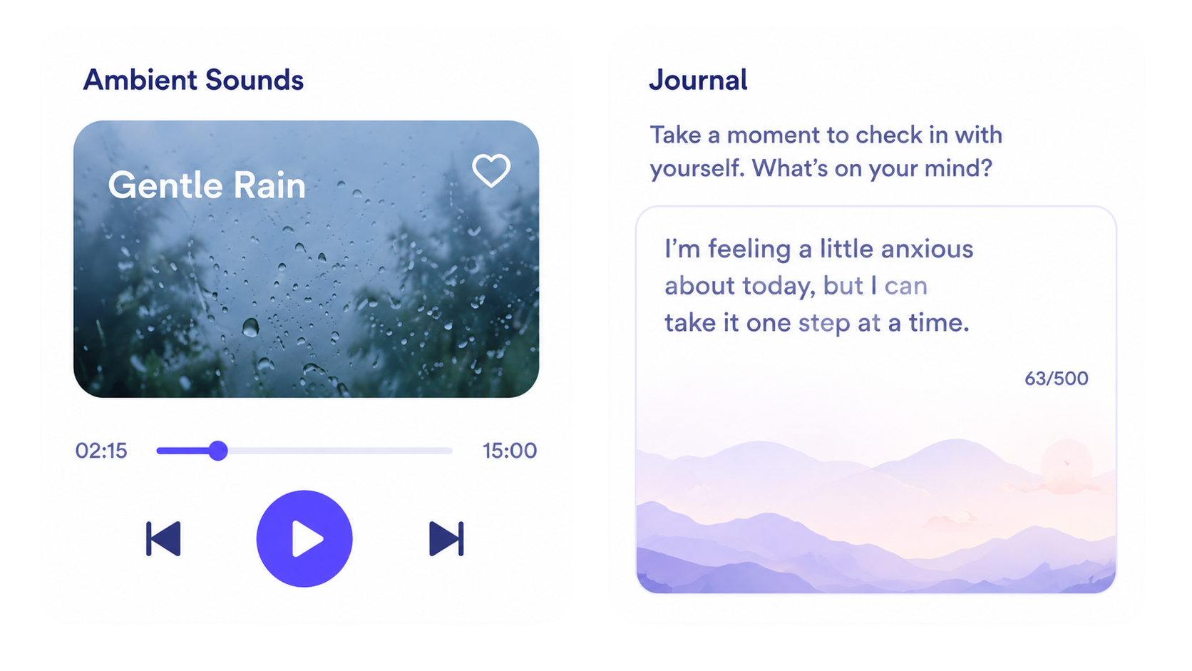 Tuun app — ambient and journal screen