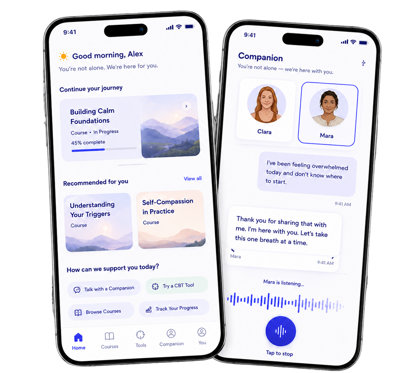 Tuun app — daily card and companion screens